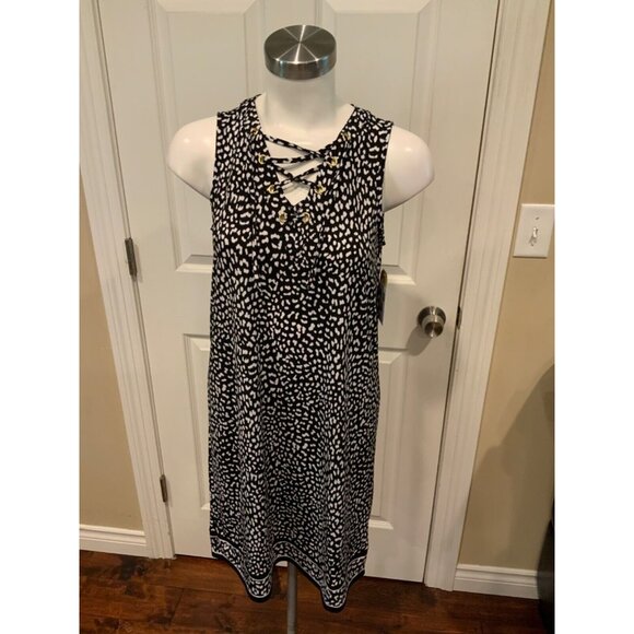 Michael Kors Black & White Animal Print Sleeveless Dress W/ Neck Tie, Size S - Picture 1 of 6